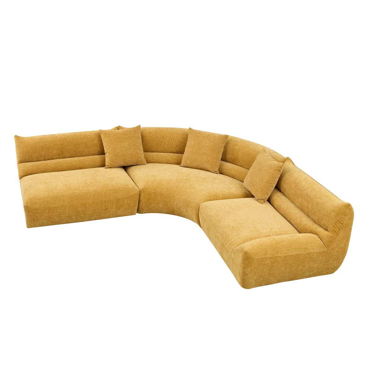Yellow fabric modular sectional sofa with curved design on white background