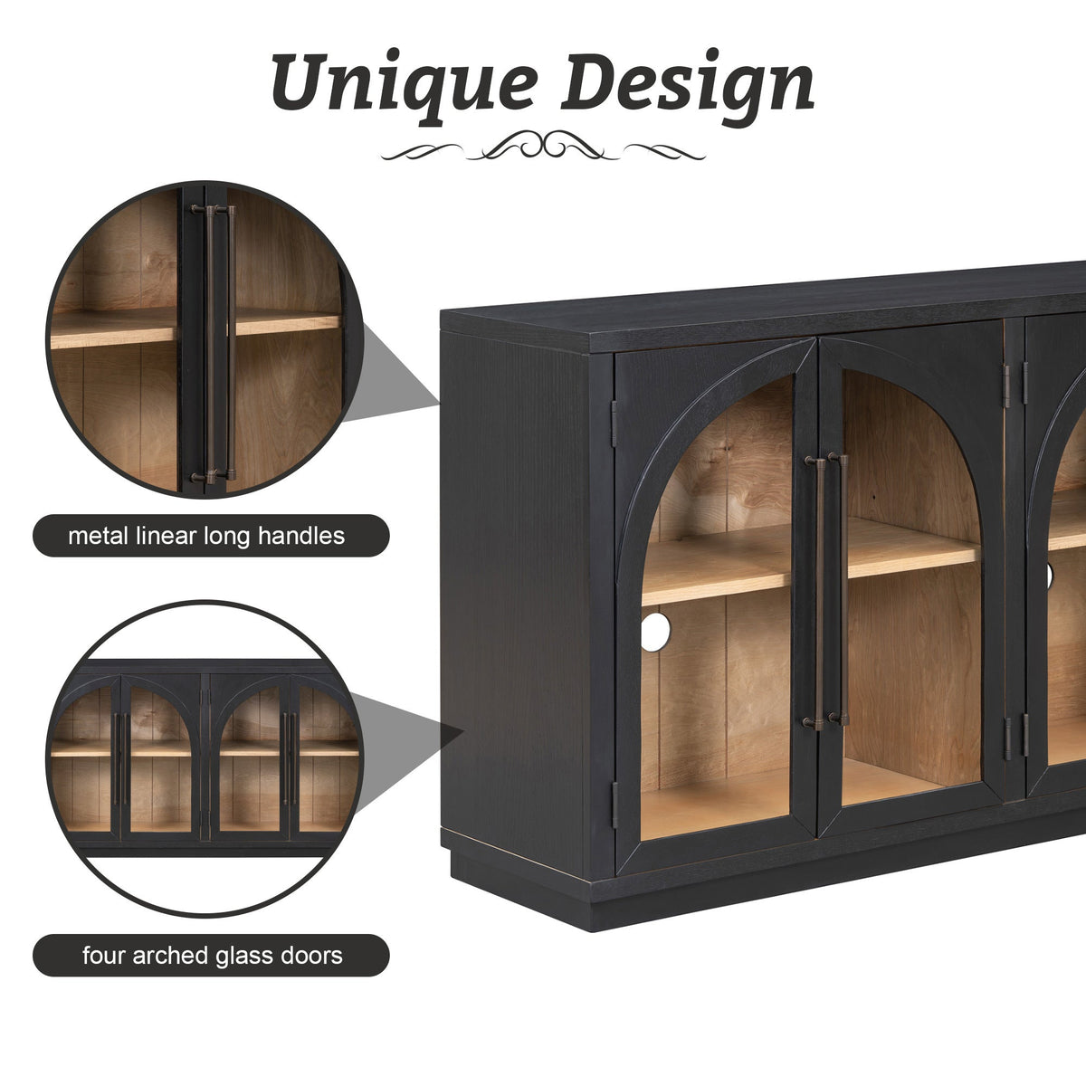 Glass Door Sideboard with Arched Cabinet