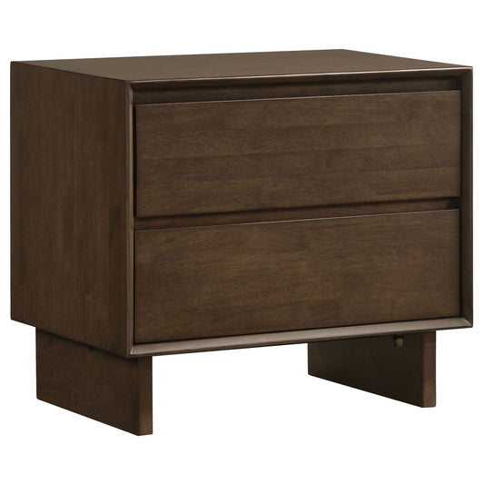Solid wood nightstand with a glossy finish, dark brown color, simple design, no background