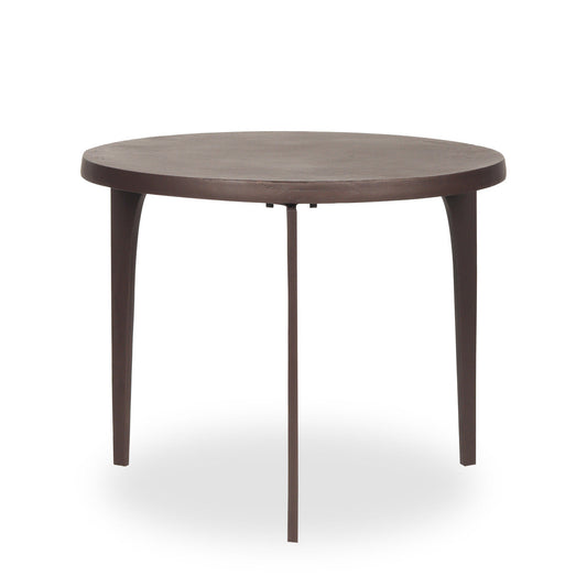 A simple and elegant round coffee table with a dark brown finish, viewed from above on a plain background.