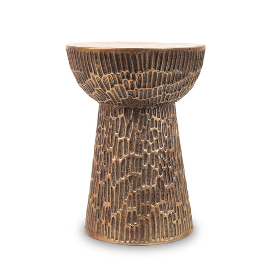 Emperor End Table, bronze finish, textured details, white background.