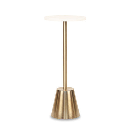 White table with gold legs and base, standing on a white background