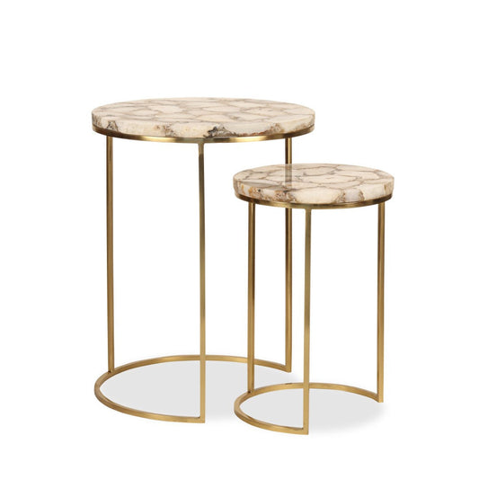 Two Nesting Tables with Brass Legs and Agate Top