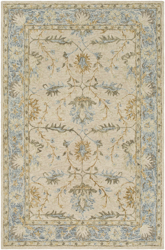 Albert Luxury Wool Rug with pastel floral patterns and a textured weave.