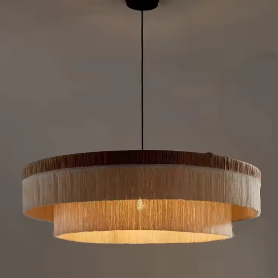 Tiered Tassels Raffia Pendant Light - Chic Cream Tassel Layered Ceiling Lamp