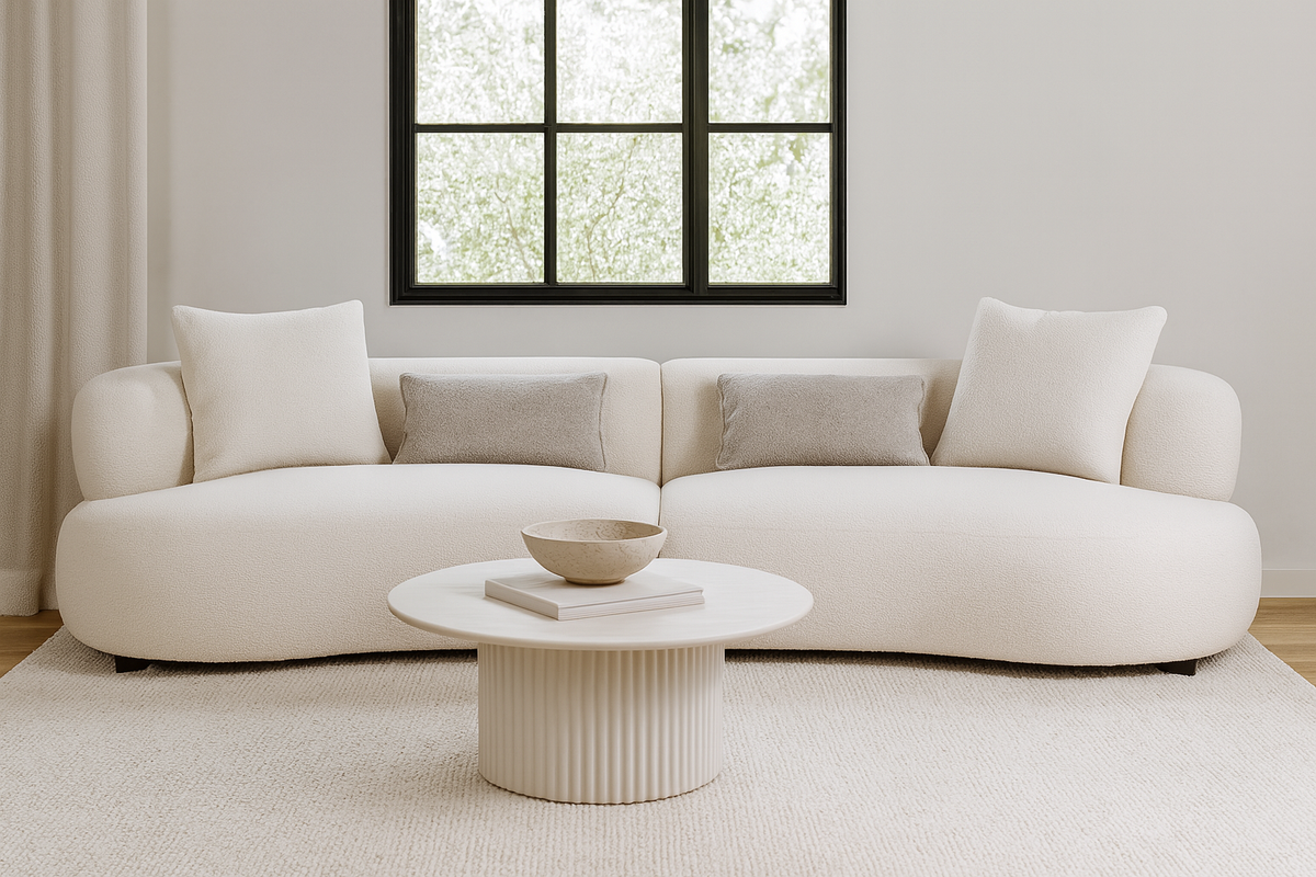 Upholstered Curved Sectional Sofa Four Seats, cream, view 2