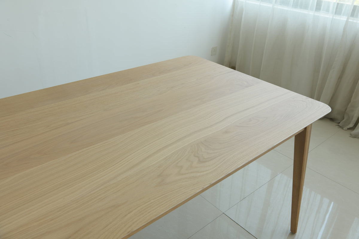 Solid Oak Dining Set Tapered Legs Leather Seats, oak, view 5