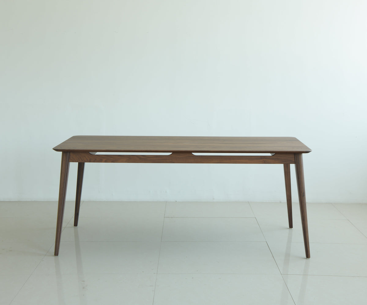Solid Walnut Dining Set Tapered Legs Leather Seats, walnut, view 6