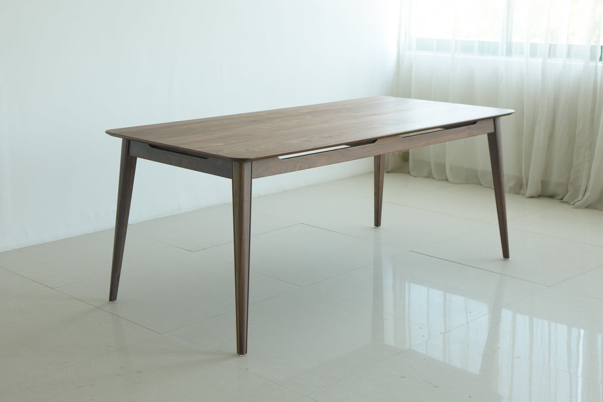 Solid Walnut Dining Set Tapered Legs Leather Seats, walnut, view 7