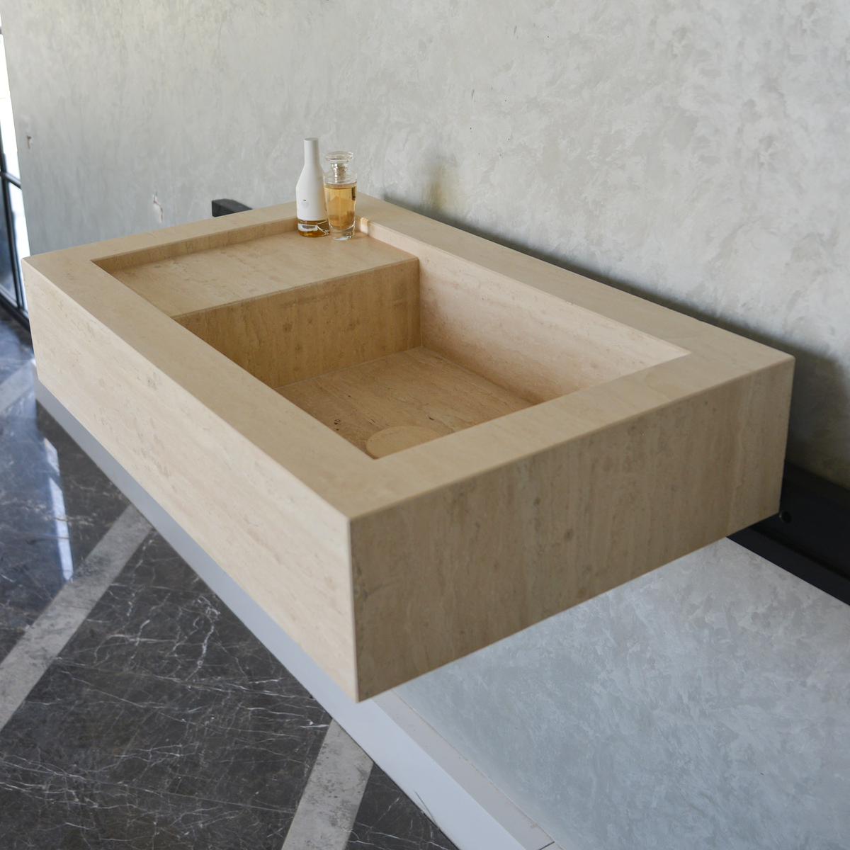 Travertine Bathroom Sink Handcrafted Warm Beige Artisan Finish