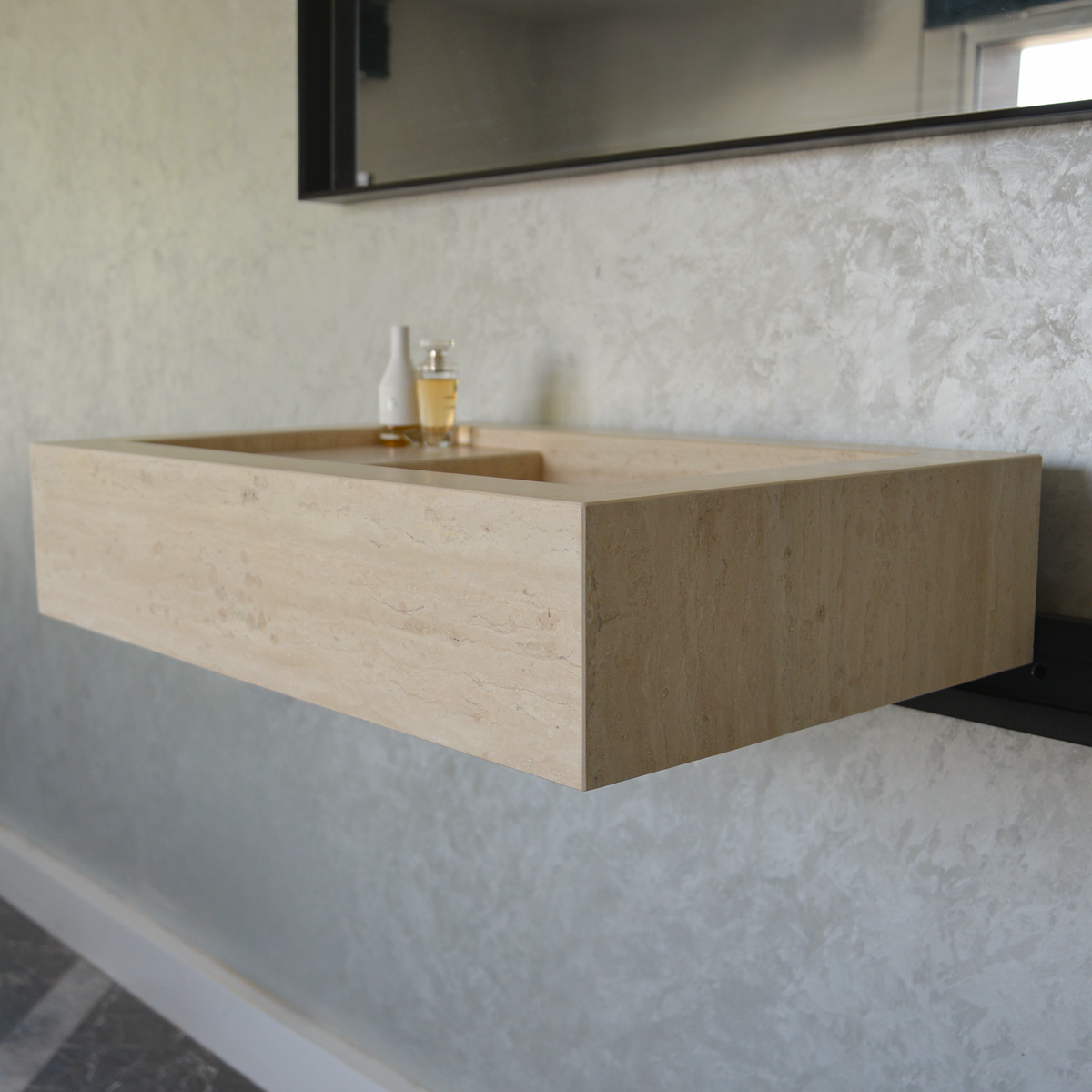 Travertine Bathroom Sink Handcrafted Warm Beige Artisan Finish