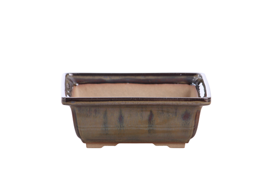 Square ceramic bonsai pot 6 inch Dark Honey