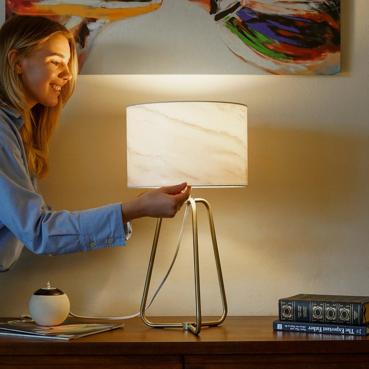 Marble Pattern Cylinder Table Lamp