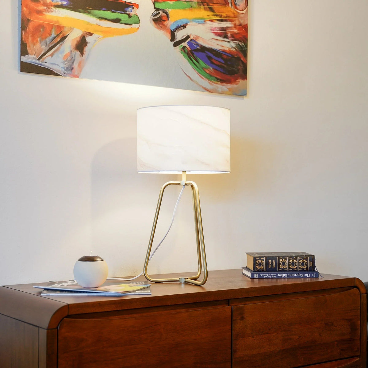 Marble Pattern Cylinder Table Lamp
