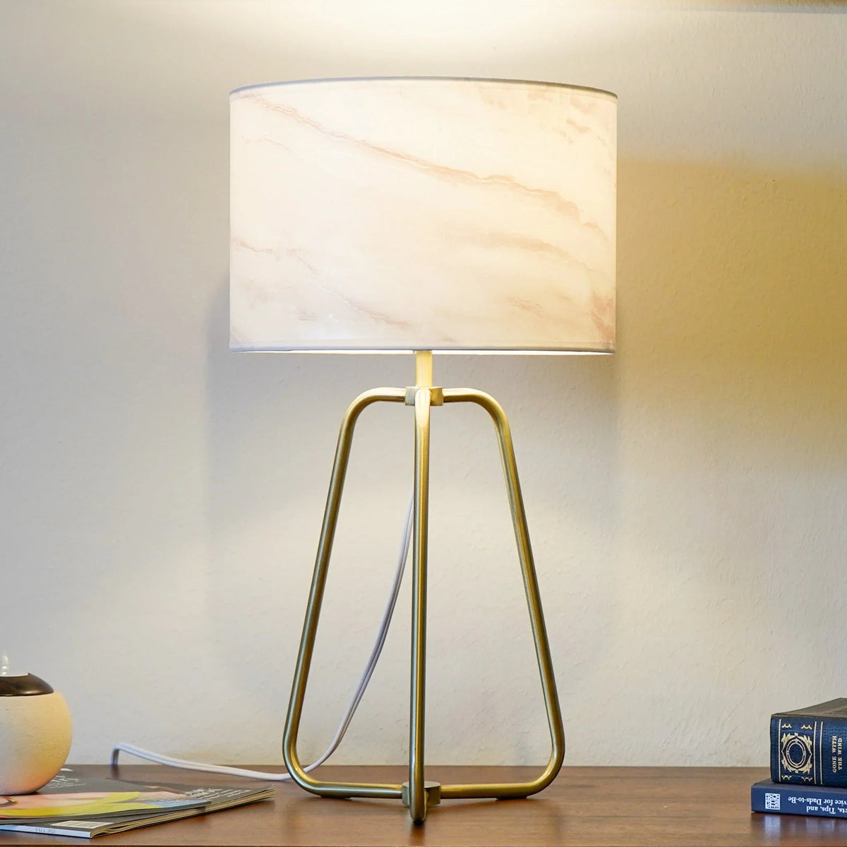 Marble Pattern Cylinder Table Lamp