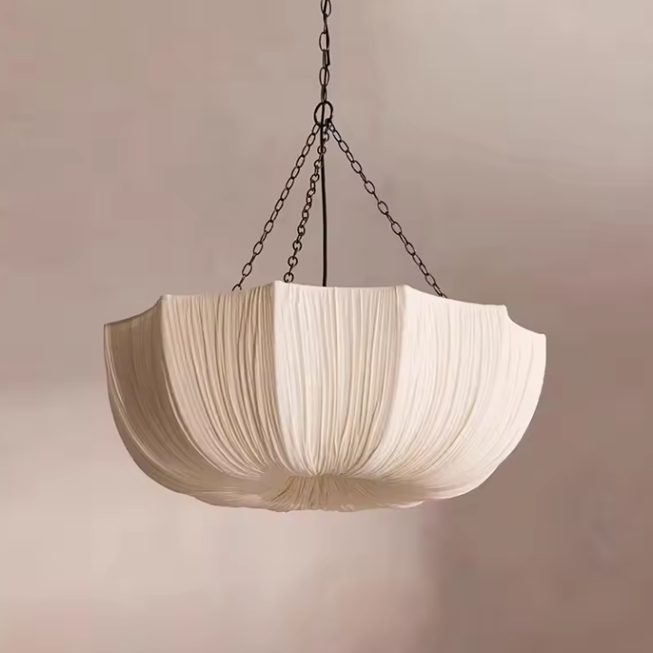 Zen Lotus-Inspired Cloth Chandelier - Elegant Scalloped Fabric Hanging Lamp