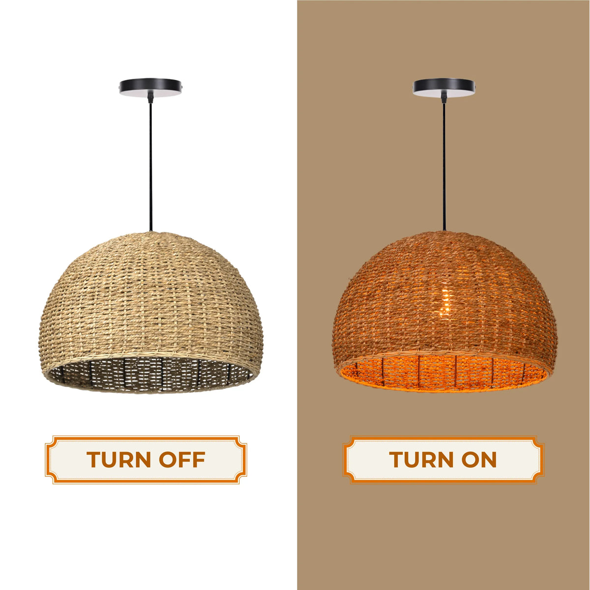 Handwoven Seagrass Dome Pendant Light - Rustic Boho Ceiling Lamp