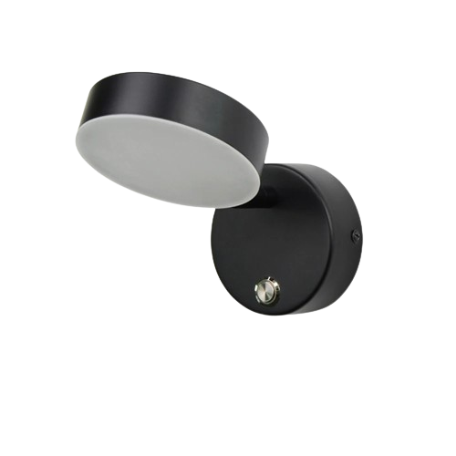 Sleek black LED wall lamp with an angled diffuser against white background.