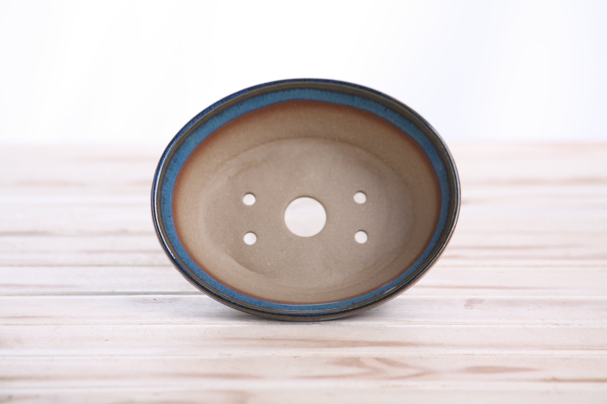 Oval ceramic bonsai pot 5 inch Peacock — Tapered — view 5