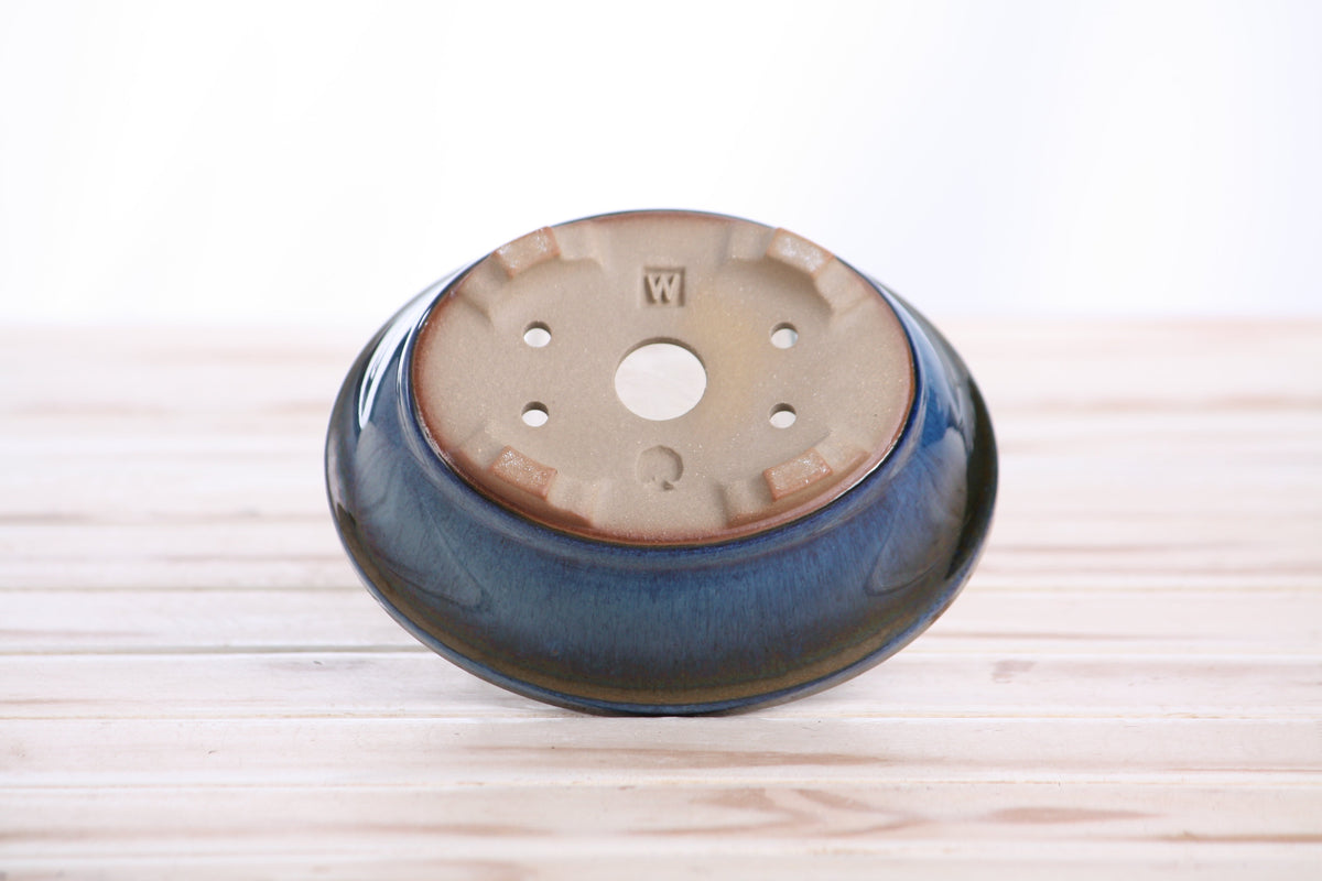 Oval ceramic bonsai pot 5 inch Peacock — Tapered — view 6