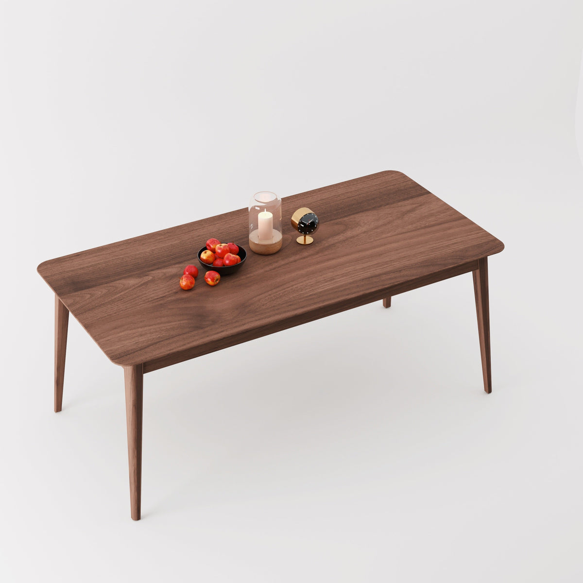 Solid Walnut Dining Set Tapered Legs Leather Seats, walnut, view 4