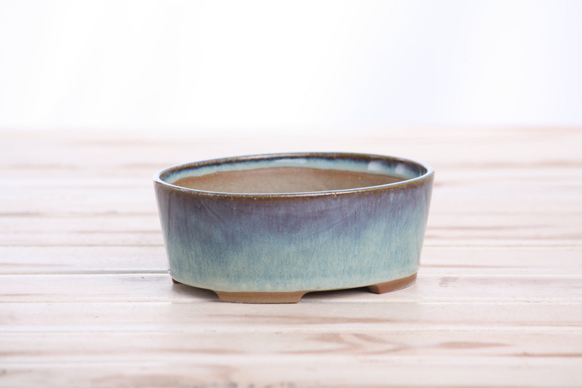 Oval ceramic bonsai pot 5 inch Glacier — view 3