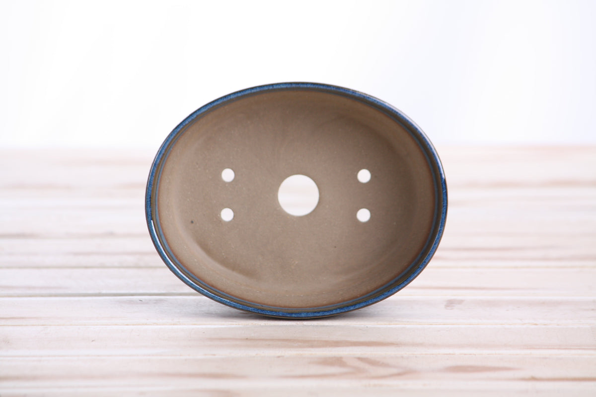 Oval ceramic bonsai pot 5 inch Peacock — Straight-Sided — view 5