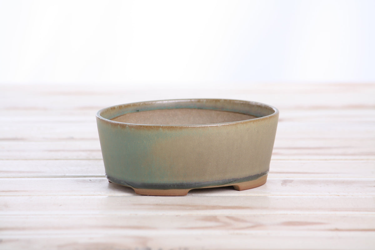 Oval ceramic bonsai pot 5 inch Speckled Moss — view 3