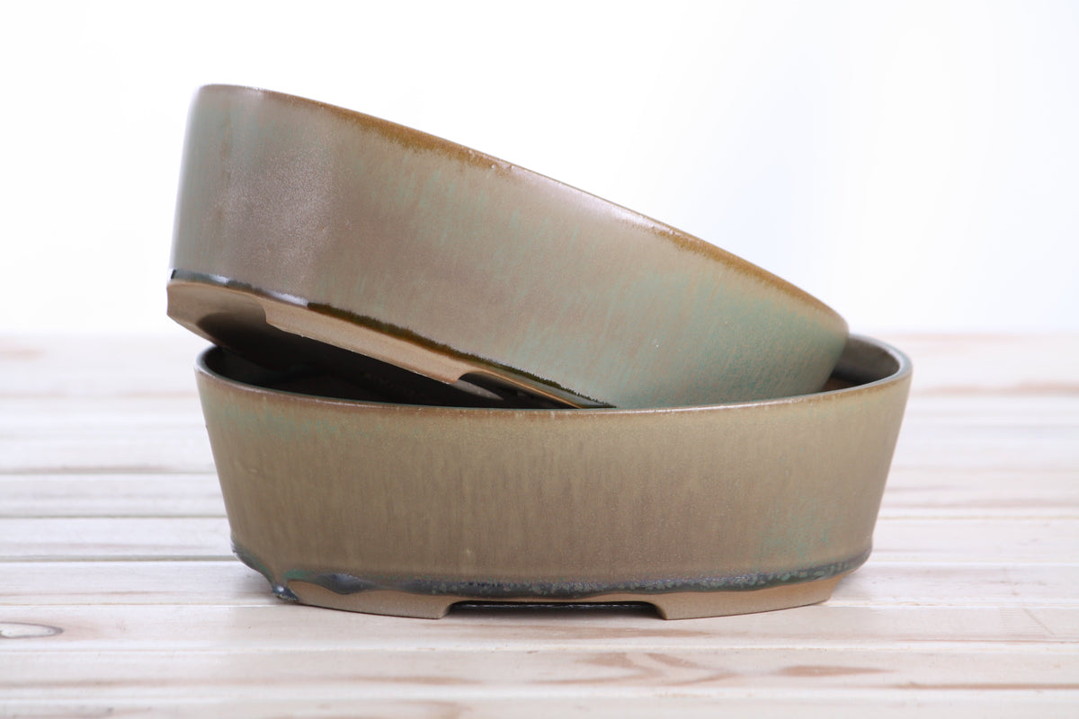 Oval ceramic bonsai pot 8 inch Speckled Moss — view 7