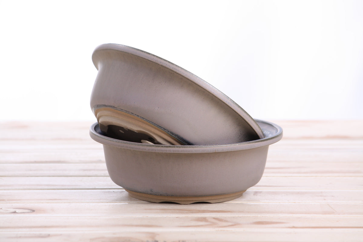 Round ceramic bonsai pot 7 inch Ocean — Accentuated Rim — view 7