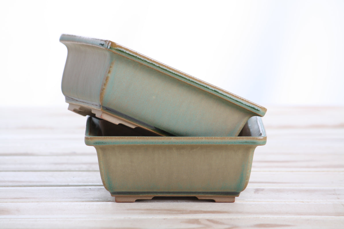 Square ceramic bonsai pot 5.5 inch Speckled Moss — view 7