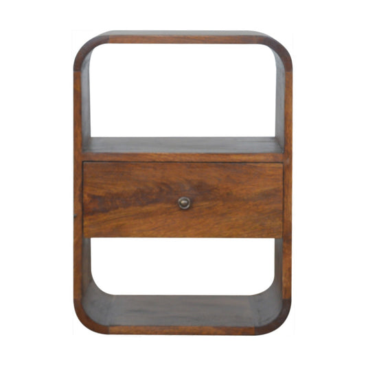 Wooden Chestnut Curved Edge Bedside, simple design.