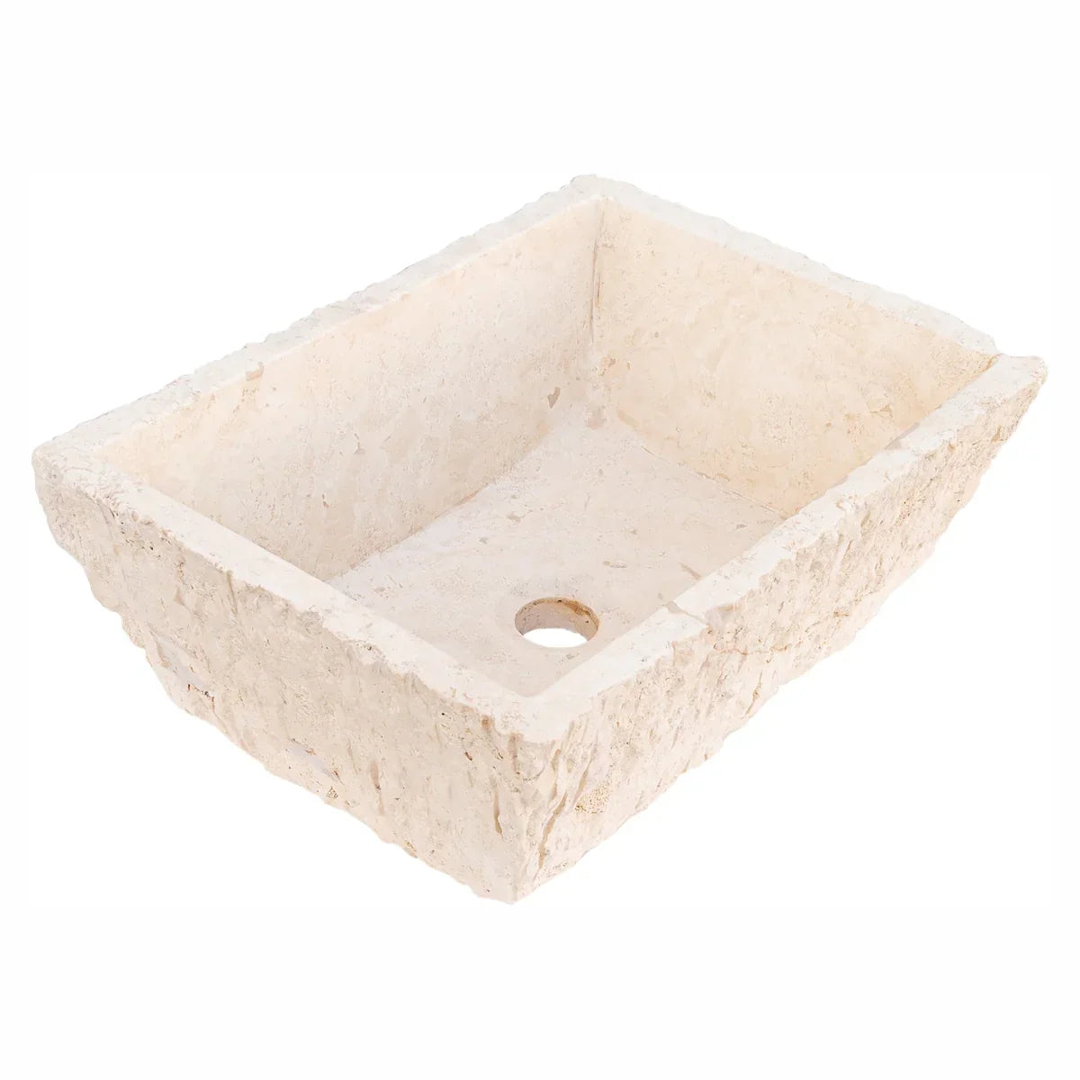 Light Rustic Travertine Rectangular Vessel Sink - 12x17 Hand Chiseled