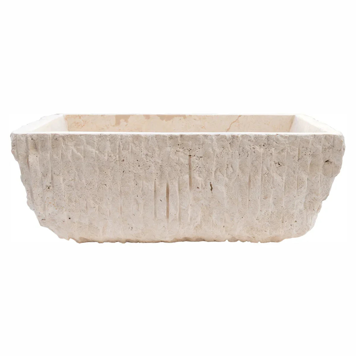 Light Rustic Travertine Rectangular Vessel Sink - 12x17 Hand Chiseled