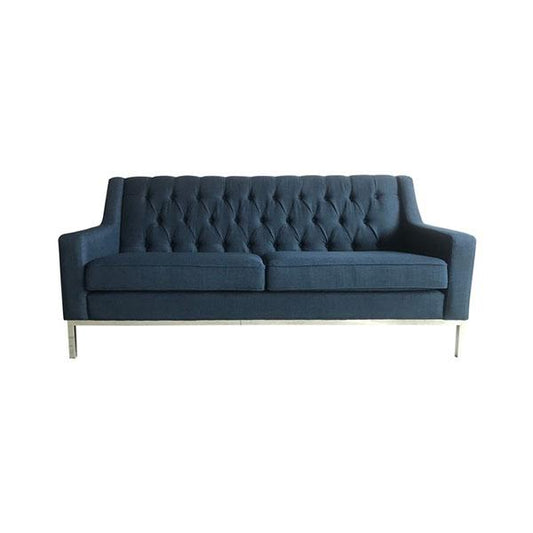 Tufted sofa in French Navy blue with metallic legs