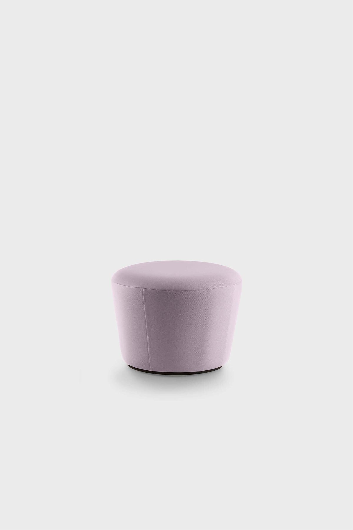 Round pouf in lavender fabric with a subtle texture, set against a plain light background