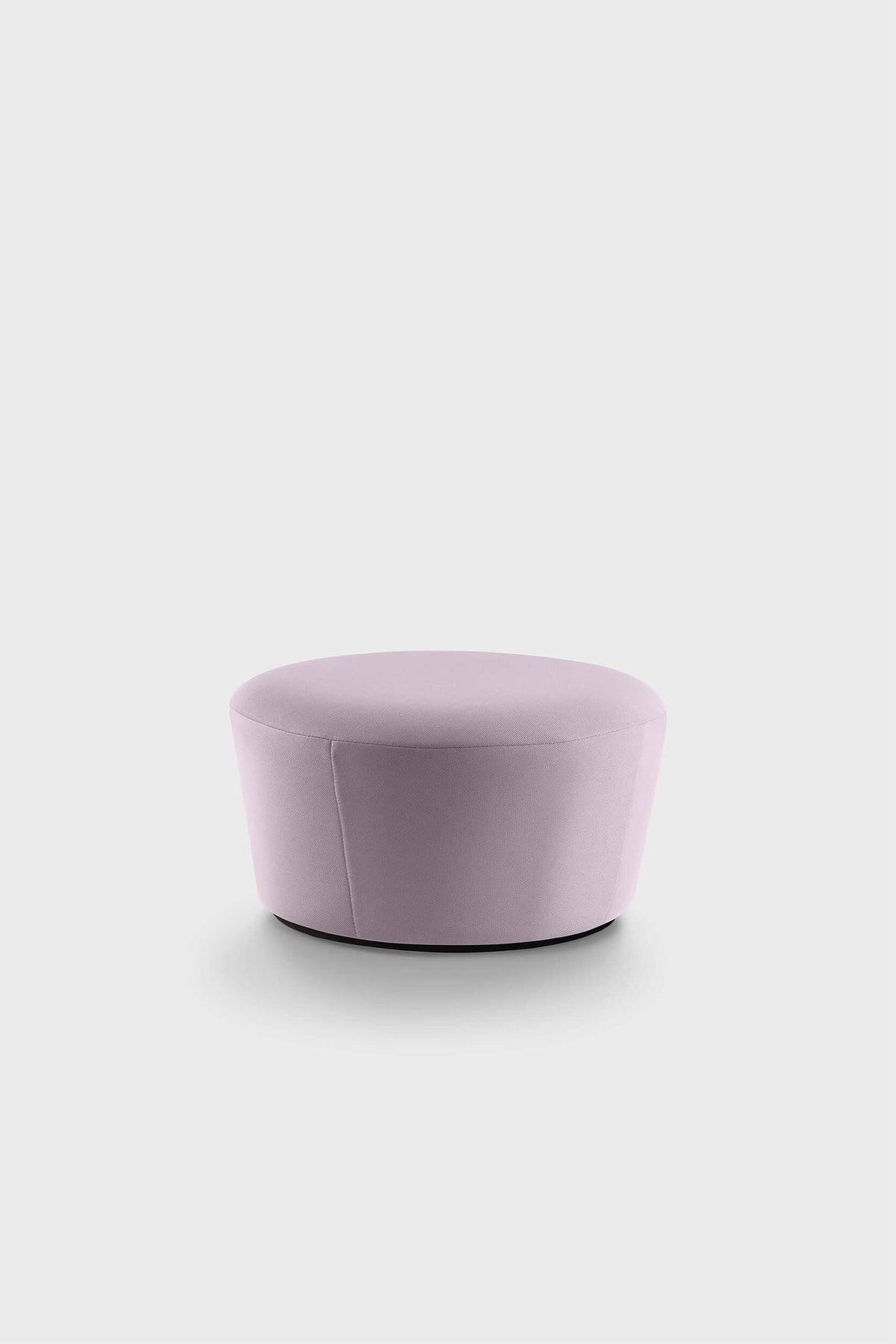 Circular lavender-colored pouf with dark base, minimalist design