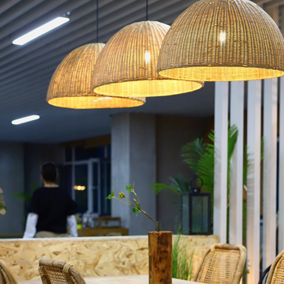 Organic Rattan Hemisphere  Pendant Light | Wabi-Sabi Home Decor
