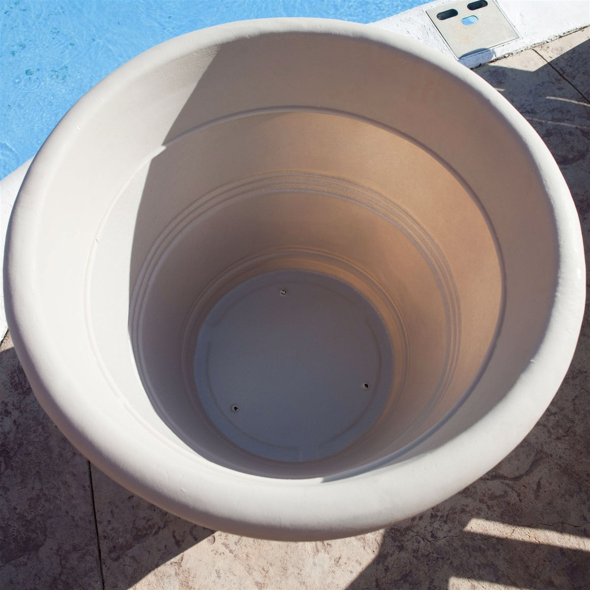 Round 26-inch Outdoor Patio Planter for Small Tree in Weathered Concrete Finish — view 3
