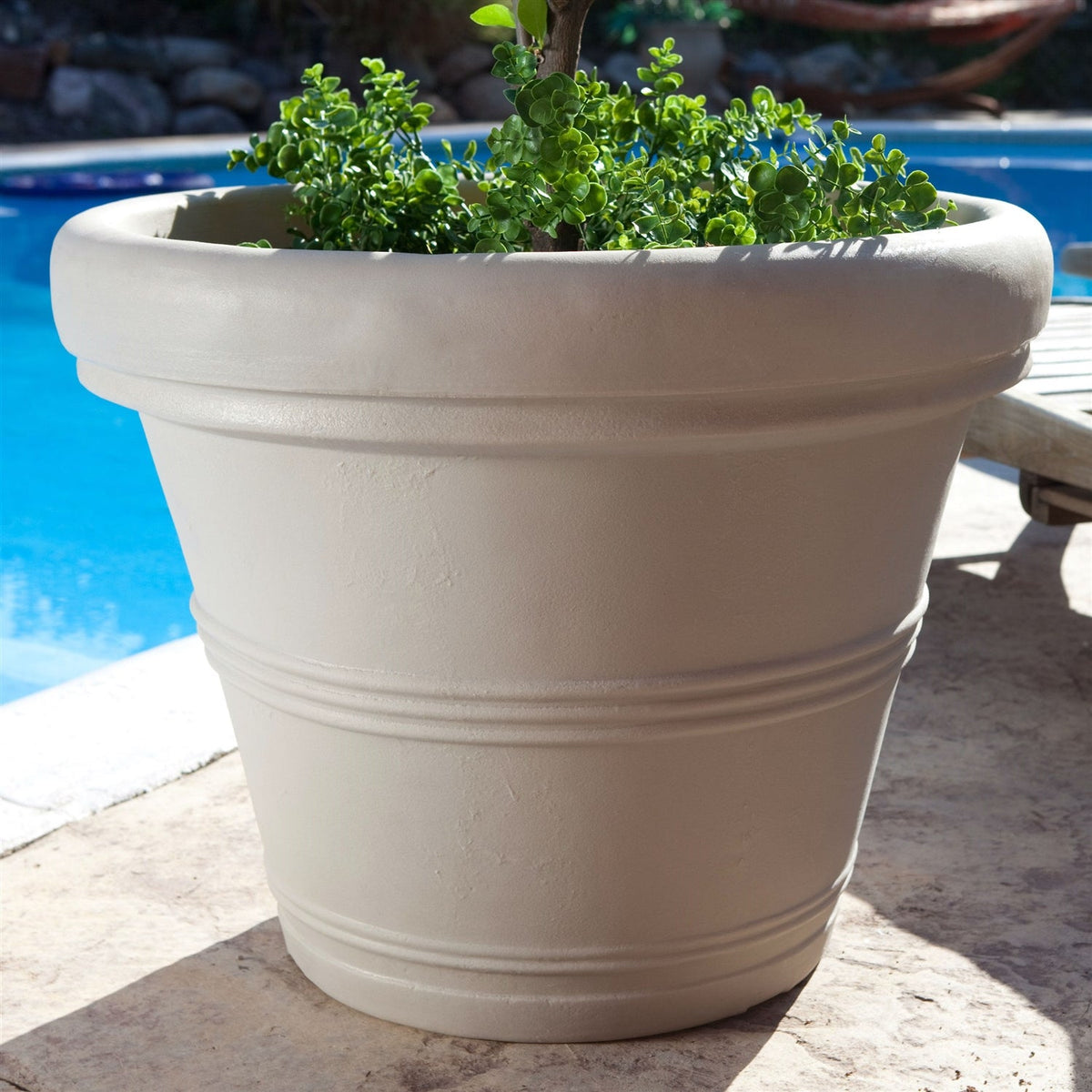 12-inch Diameter Round Planter in Weathered Concrete Finish Poly Resin — view 2