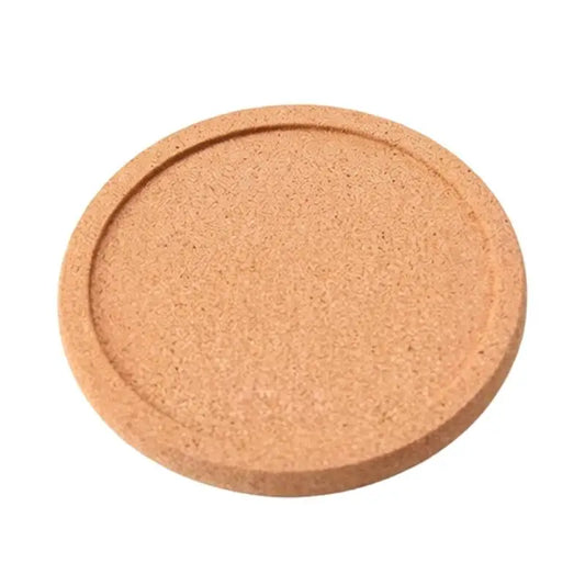 Circular cork coaster, light brown with natural texture