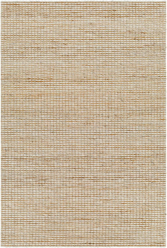 Coarse weave jute-wool blend rug with natural beige and cream tones.