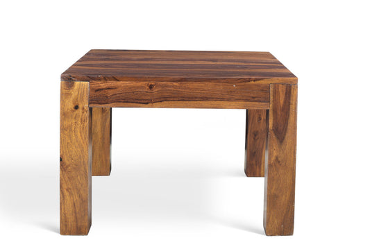 Small coffee table made of solid sheesham wood with natural grain finish, light brown color. No background or setting visible.