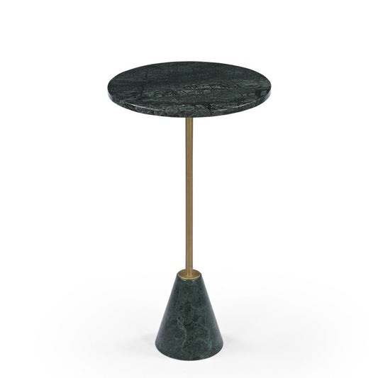 A dark green marble end table with a gold pedestal base.