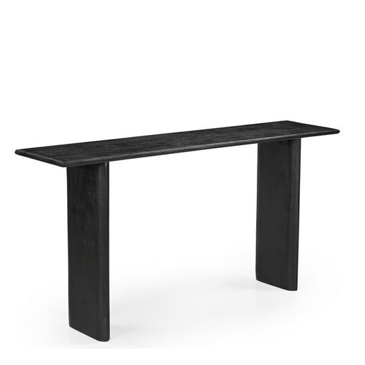 Simple black console table with rectangular top and straight legs.