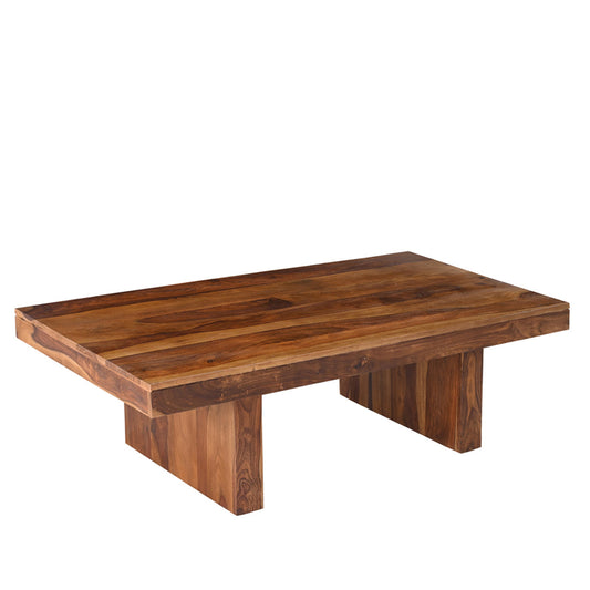 Modern rectangular Seesham wood coffee table with natural finish, visible grain texture.