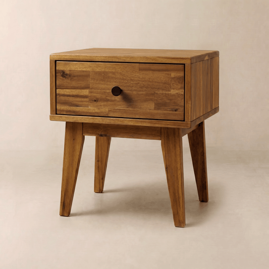 Sofia Solid Wood Nightstand in warm brown finish, four-legs, plain surface.