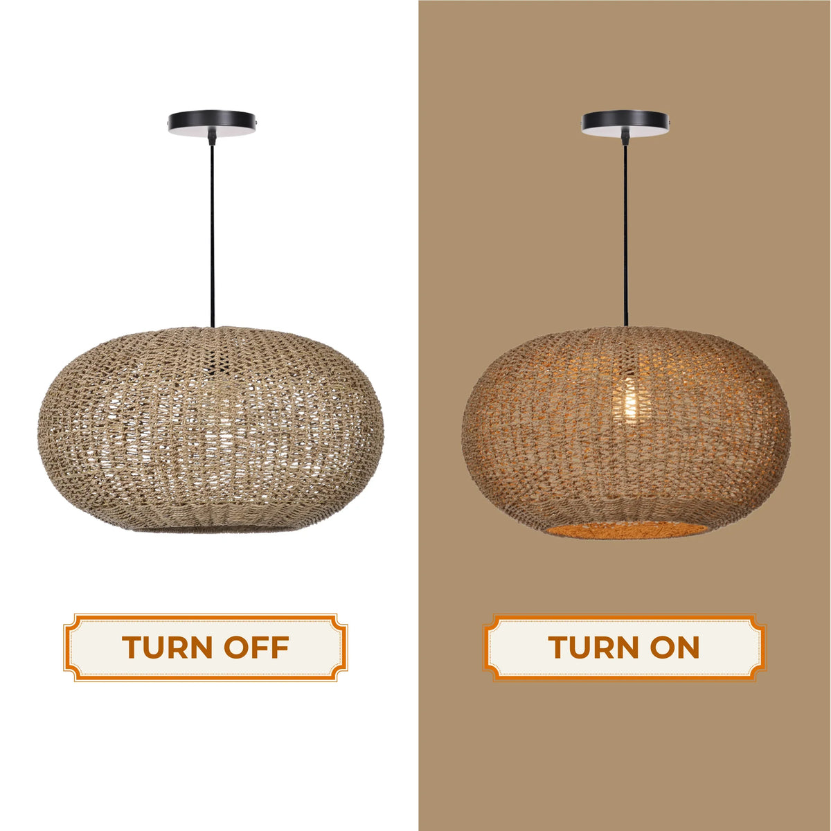 Handwoven Chunky Jute Pendant Light - Rustic Boho Ceiling Lamp