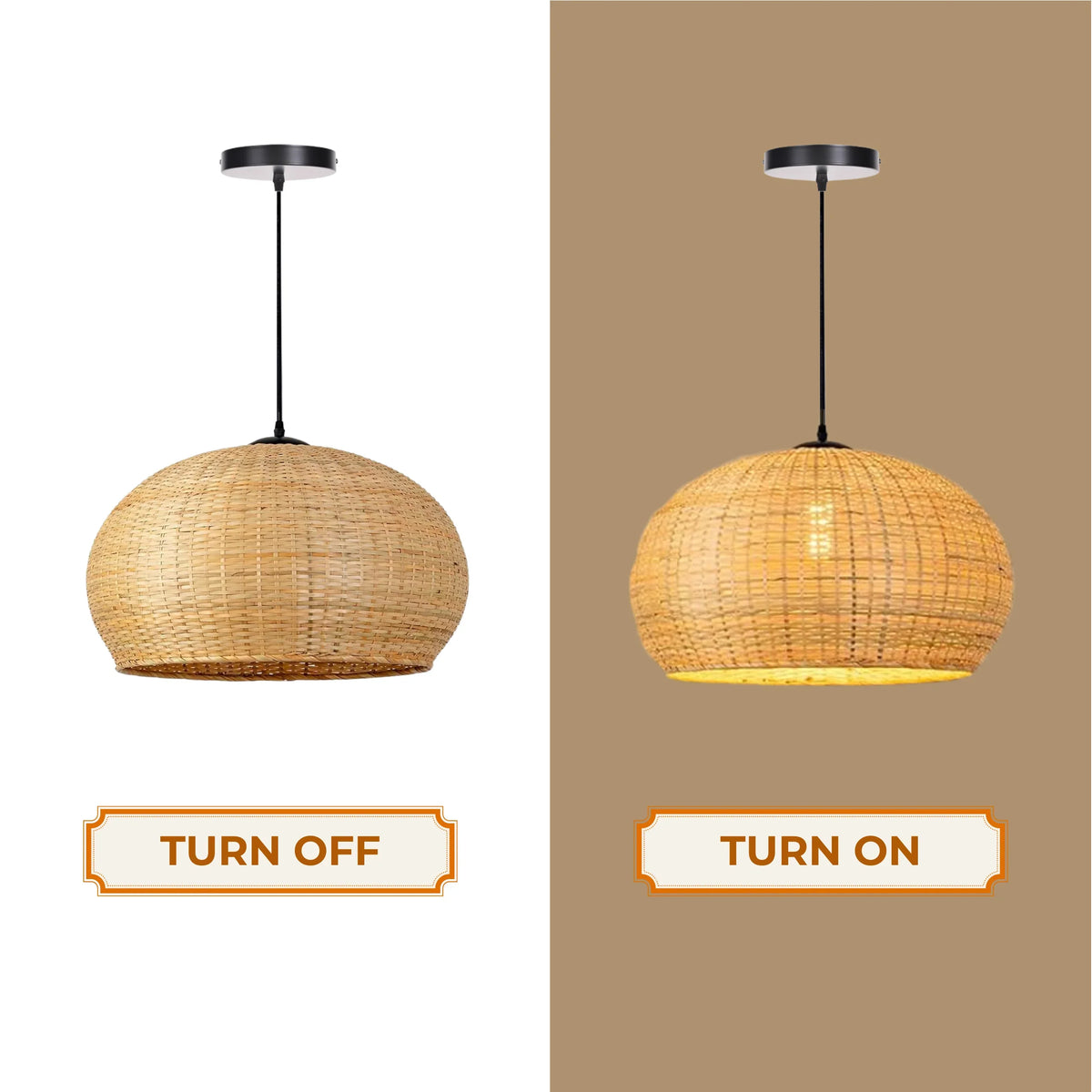 Handwoven Bamboo Dome Pendant Light - Rustic Boho Ceiling Lamp