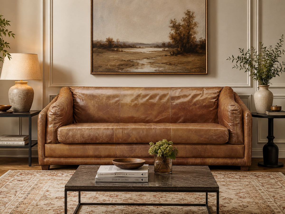 Top Grain Leather Sofa Quilted Outer Shell, light brown, view 2